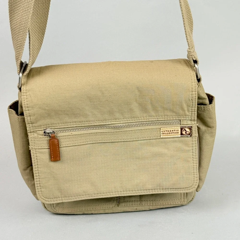 Authentic Collection Messenger Bag Unisex Medium Tan Good Ripstop Crossbody
